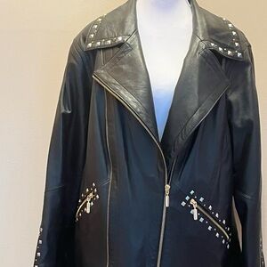 NWOT, Original by Sharif Black Studded Leather Jacket. Size 1X